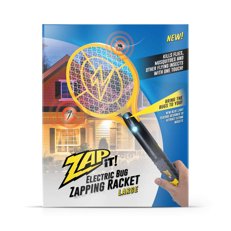 ZAP IT! Bug Zapper Rechargeable Bug Zapper Racket W/ Blue Light Attractant, 4,000 Volt, USB Charging Cable Large Yellow - NewNest Australia