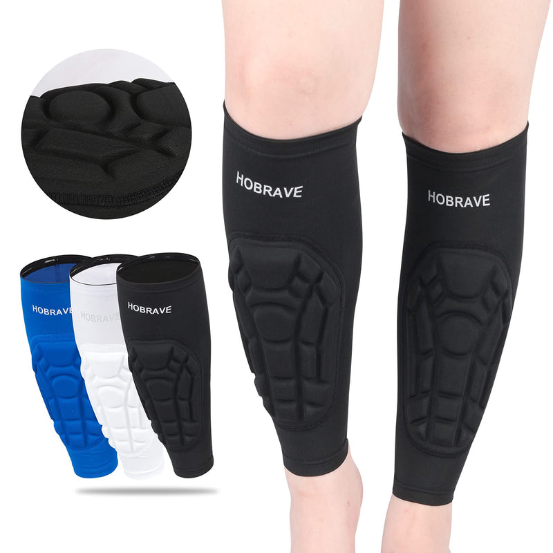 HOBRAVE 2PCS Soccer Shin Guards Padded Calf Compression Sleeves Supports for Shin Splint X-Large Black - NewNest Australia