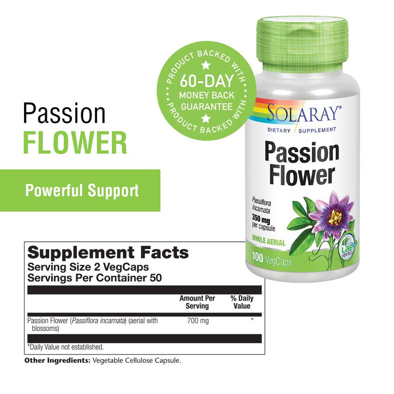 Solaray Passion Flower Aerial Extract 350mg | Healthy Relaxation & Focus Support | May Help Calm Mental Chatter & Restlessness | 100 VegCaps - NewNest Australia