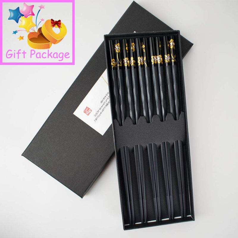 NewNest Australia - HuaLan Fiberglass Chopsticks Series - Japanese Non-slip Luxury Reusable Chopsticks 5 Pairs Gift Set Black 