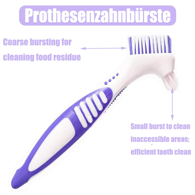 Denture Brush Set, Denture Container, Denture Bath Box, Denture Box With Mirror, With 2 X Aligner Removal Tools For Braces Or Dentures, Cleaning And Storing For Travel, Purple - NewNest Australia