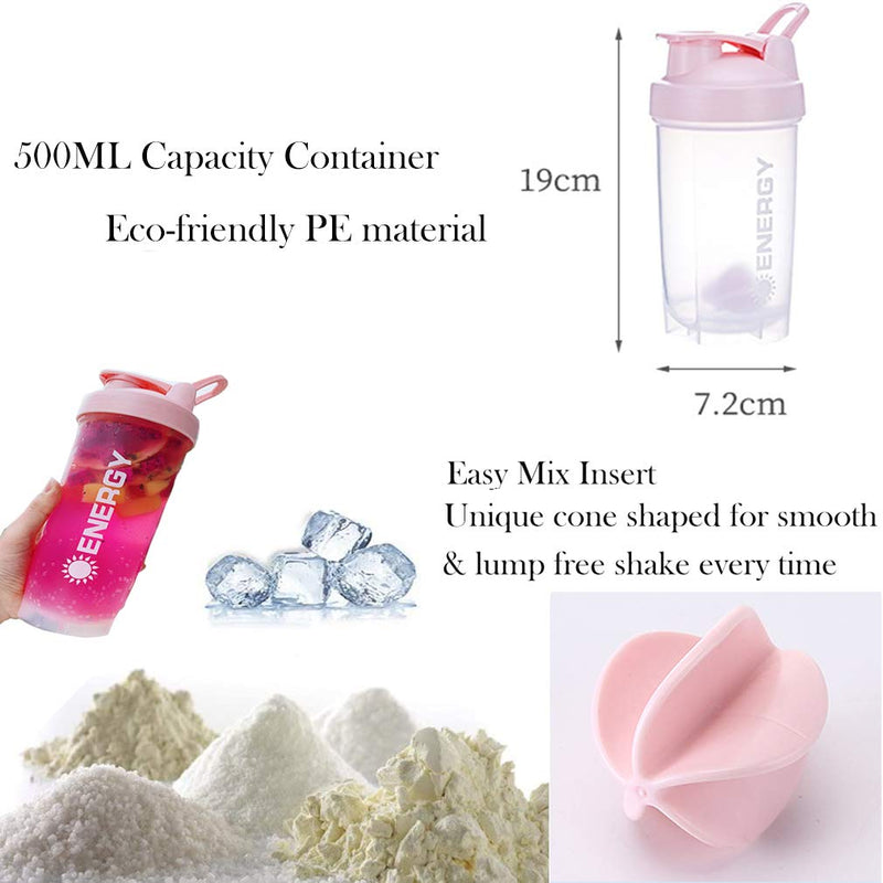 Pubiao Shaker for Protein and Sports Drinks Protein Shaker Cup Sports Supplement Shaker with Mixer Ball Fitness Milkshake Portable Workout Water Cup 500ml (Pink) Purple - NewNest Australia