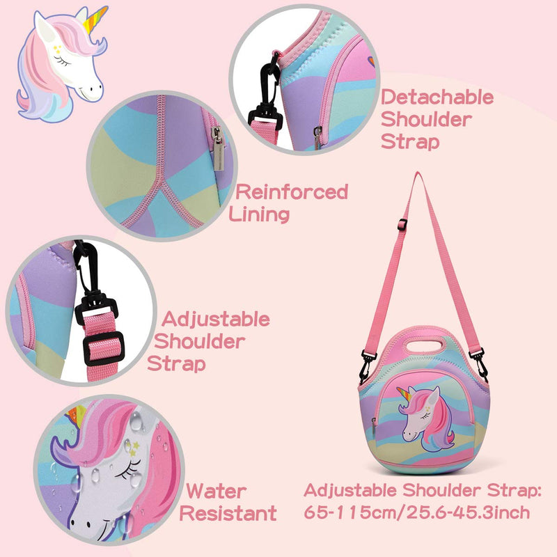 NewNest Australia - Lunch Bag for Girls, Chasechic Cute Lightweight Neoprene Insulated Lunch Boxes Tote for Women with Detachable Adjustable Shoulder Strap Unicorn 