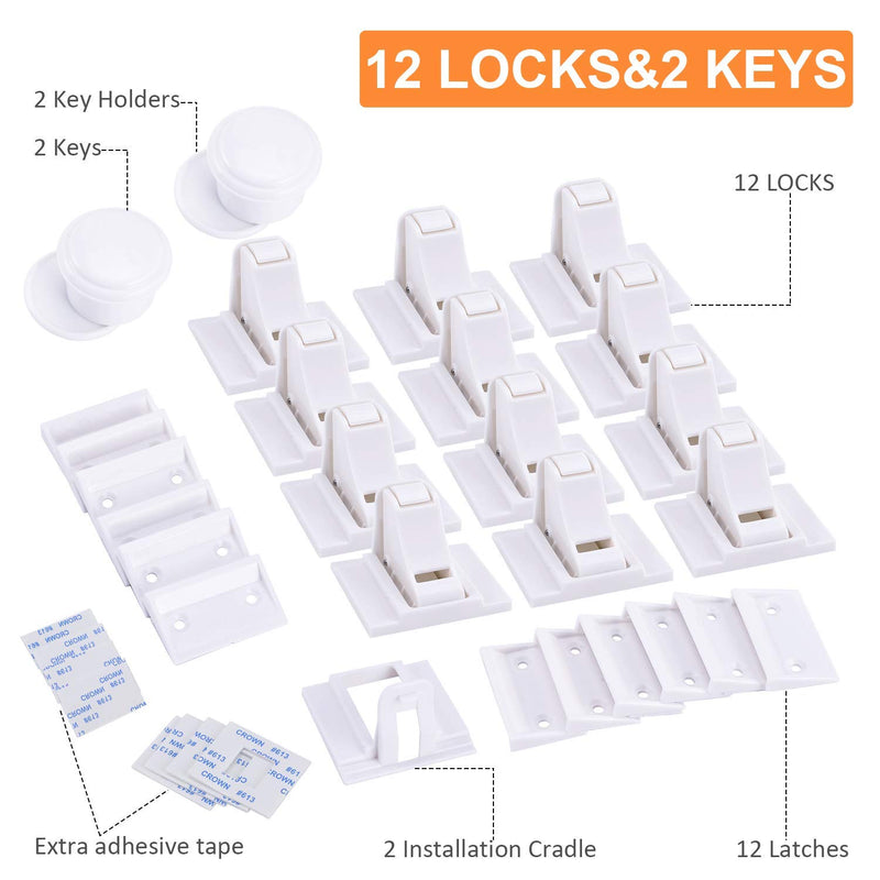 Magnetic Cabinet Locks, Baby Proofing Cabinet Lock for Protecting Kids & Toddlers, Baby Safety Locks & Latches for Cabinets, Drawers, 12 Locks 12 Latches & 2 Keys - NewNest Australia