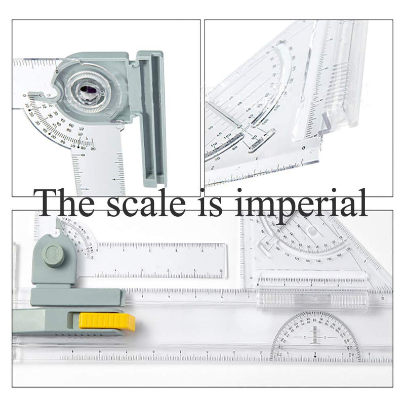 SALEMAR Inch Scale A3 Drafting Table Drawing Board, Drawing Tool Set Graphic Architectural Sketch Board with Parallel Motion, Set Square, Clamps, Protractor, Anti Slip Support Legs, Sliding Ruler - NewNest Australia