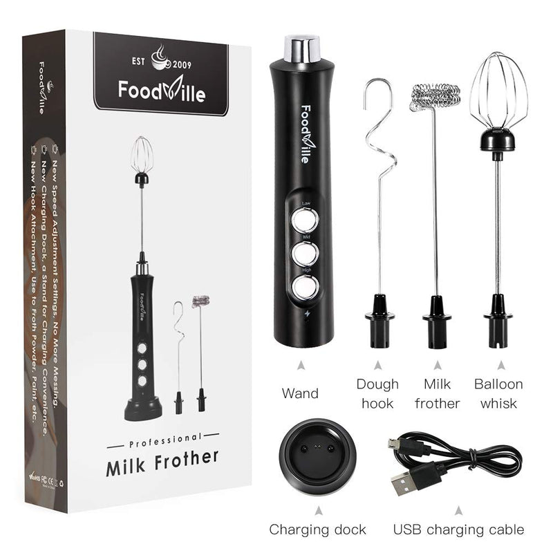 NewNest Australia - FoodVille MF02 Rechargeable Milk Frother Handheld Foam Maker with Stainless Whisk for Cappuccino, Latte, Bulletproof Coffee, Keto Diet, Protein Powder, Matcha 