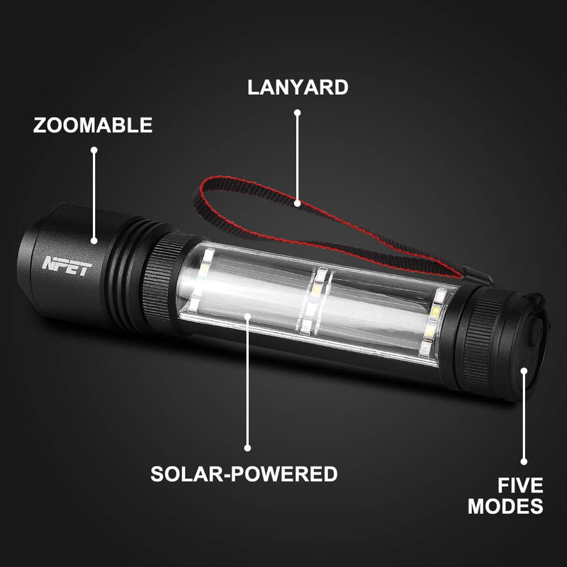 NPET T08-2 Solar Power Flashlight Car Flashlight USB Rechargeable Tactical Multi-function Torch Emergency Tool 4）T08-2 - NewNest Australia