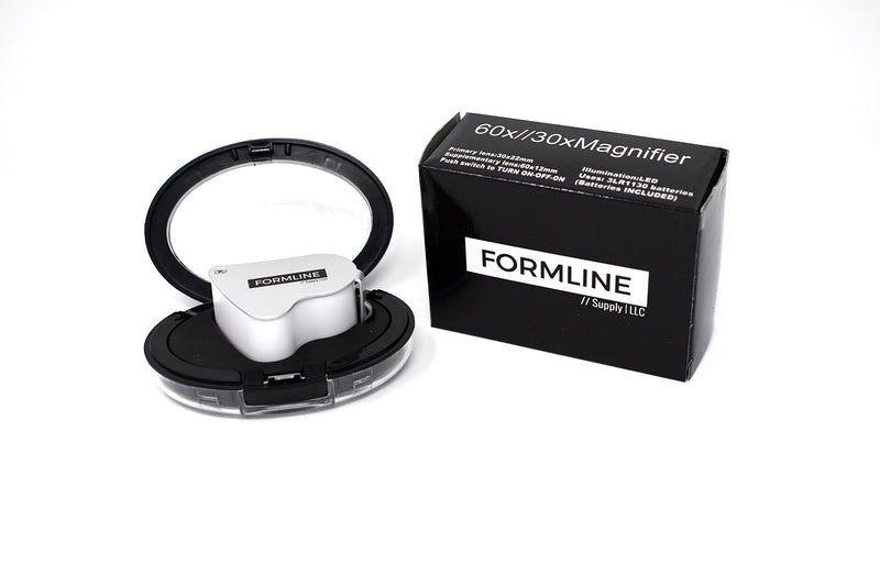 Formline LED Illuminated Jewelers Loupe / Trichome Scope (60x + 30x Lens) - Magnifier Made for Gardening, Jewelry, Antiques, Coins, Rocks, Stamps, Hobbies, Watches, Photos and Science (White/Silver) White - NewNest Australia