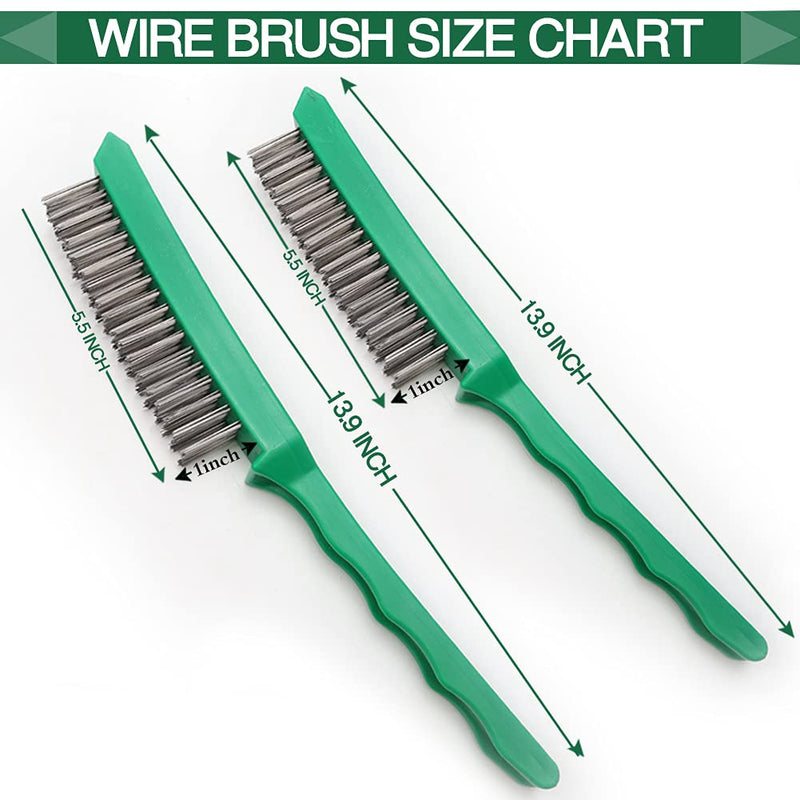 Wire Brush Set,2 Pieces Stainless Steel Wire Scratch Brushes for Cleaning Rust,Paint,Welding Slag,Corrosion Removal,with 14" Long Plastic Handle,Green,Large - NewNest Australia