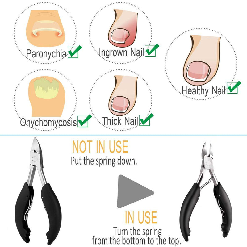 Toe Nail Clipper for Ingrown or Thick Toenails, Toenails Trimmer and Professional Podiatrist Toenail Nipper for Seniors with Surgical Stainless Steel Surper Sharp Blades Lighter Soft Handle Black - NewNest Australia