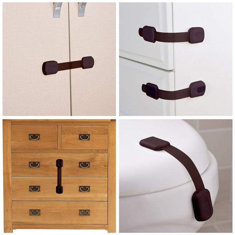 8 Pack Brown Child Safety Cabinet Locks - Viaky Adjustable Straps Baby Proof Latches for Drawers, Oven, Refrigerator, Toilet Seat, Closet and Cupboard, Free 9 Extra Strong Adhesive Pads - NewNest Australia