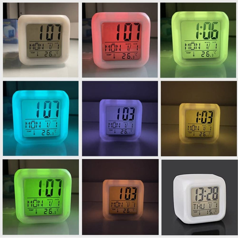 Digital Alarm Clock for Bedroom, 3 Inch Cubic Clock with Snooze, 7 Color Nightlight, Date Display, Temperature Detect, 12/24H, Battery Operated, Easy to Set, Digital Calendar Alarm Clock for Kids - NewNest Australia