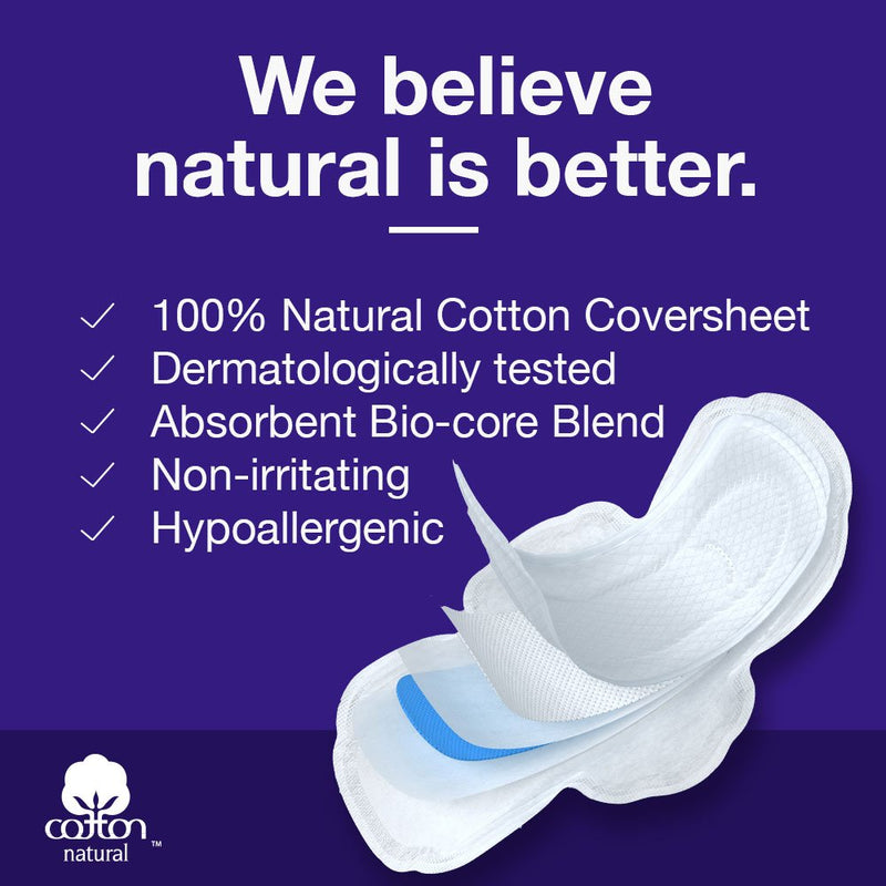 Veeda Ultra-Thin Absorbent Overnight Towels with 100% Natural Cotton Top Sheet are Always Chlorine and Fragrance Free, Hypoallergenic, Natural Cotton Sanitary Napkins, 12 Count - NewNest Australia