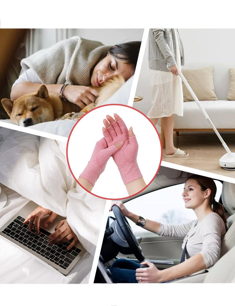 AovYoo 2 Pairs Fingerless Arhritis Compression Gloves Raynauds Gloves Rheumatoid Osteoarthritis Wrist Supports -Hand Pain Relief (M, Pink) M - NewNest Australia
