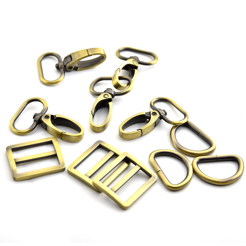 MELORDY 15Pcs Metal Swivel Snaps Hooks with D Rings and Tri-Glides Slide Buckles for Key Lanyard Purse Bag Straps Dog Collars DIY Sewing Hardware Craft (1 inch,Brass) 1 inch Brass - NewNest Australia