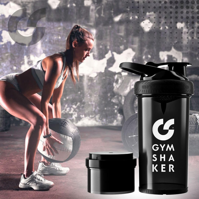Gym Shaker with Powder Compartment 600 + 150 ml - Premium Protein Shaker with Honeycomb Structure Strainer for Creamy Shakes - Leak-proof & BPA Free - Black - NewNest Australia