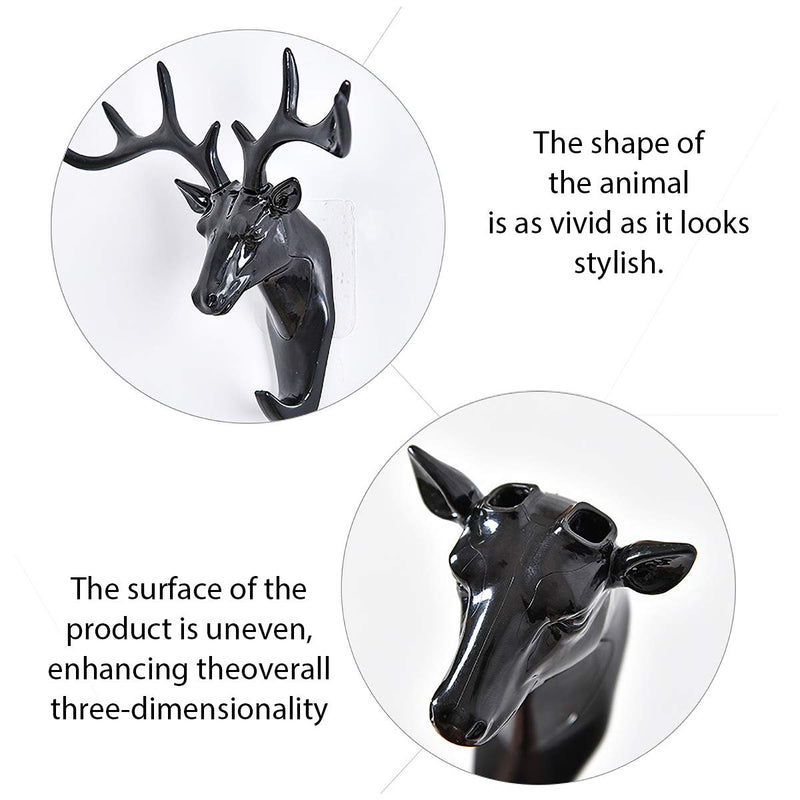 NewNest Australia - 6.69"x7.28" Black Creative Antler Home Decoration Resin Hook Wallhook for Key Personality Animal Deer Head Free Punch Towels Wall Hook 