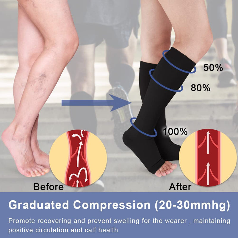Medical Compression Stockings Women & Men with Silicone Band Open Toe Knee High Calf Compression Socks Firm 20-30 mmHg Graduated Support Support Stockings for Varicose Veins, Edema L Black - NewNest Australia