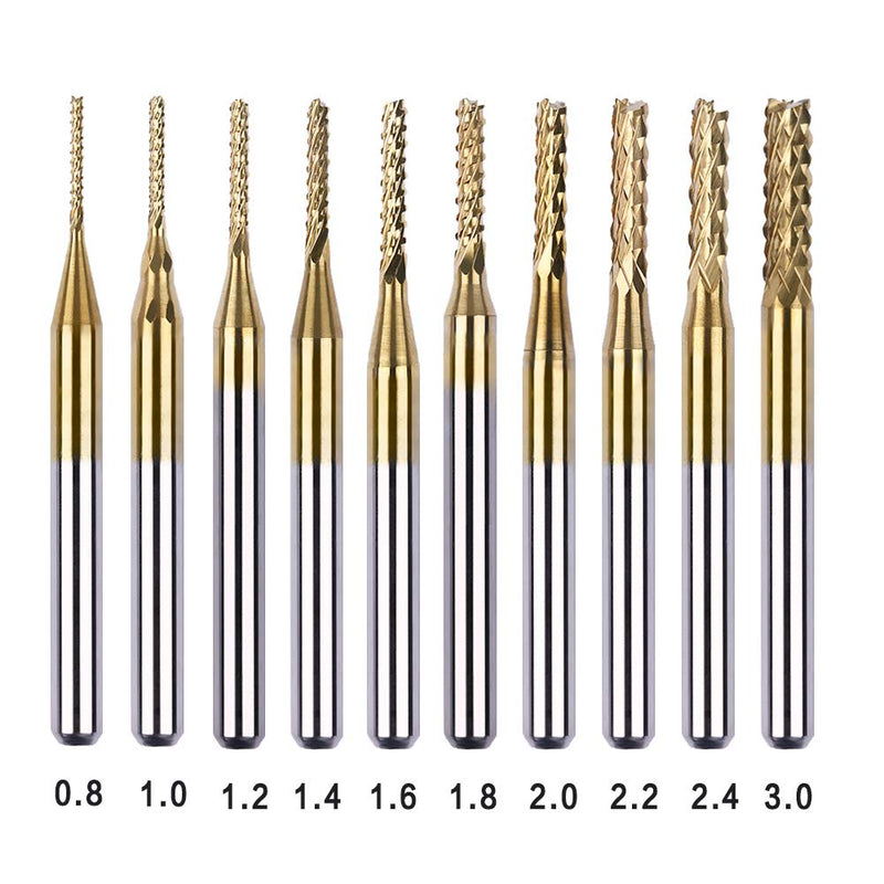 10pcs 0.8-3mm Titanium Coated Engraving Milling Cutter Carbide Bits, 1/8'' Shank for Dremel Rotary Tools by Lukcase - NewNest Australia