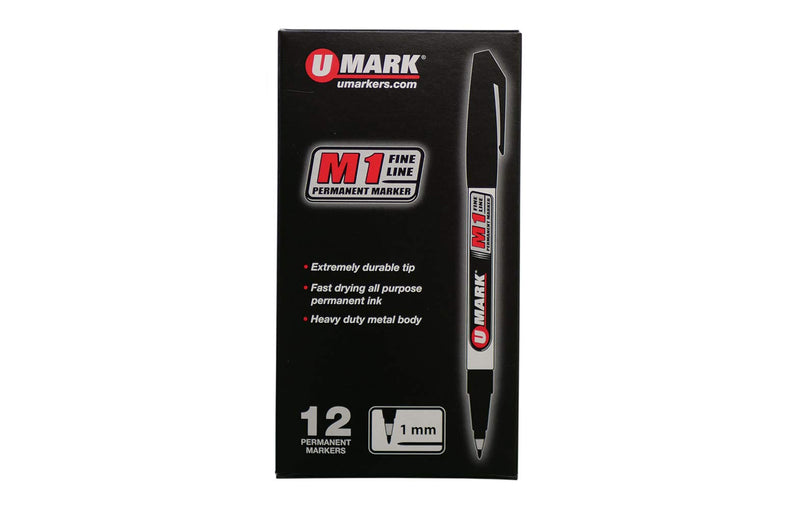 U-Mark M1 Fine Line Permanent Marker, 1 mm Tip, Black (Pack of 12) 10581 - NewNest Australia