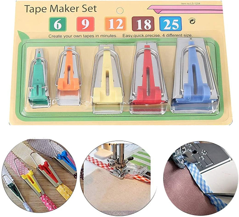 Bias Tape Makers Kit of 5 Sizes 1/4" 3/8" 1/2" 3/4" 1" DIY Quilting Tools Kit for Fabric Sewing and Quilting - NewNest Australia