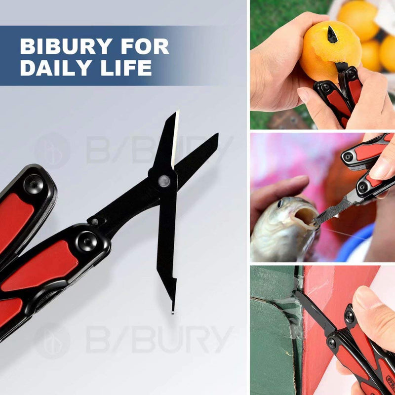 Multitool Pliers, BIBURY 14 in 1 Multi-Tool with Flashlight, Scissors and Knife, 420 Stainless Steel Pocket Multitfunctional Tool for Camping, Survival and Outdoor Activities, Gifts for Men Dad Red - NewNest Australia