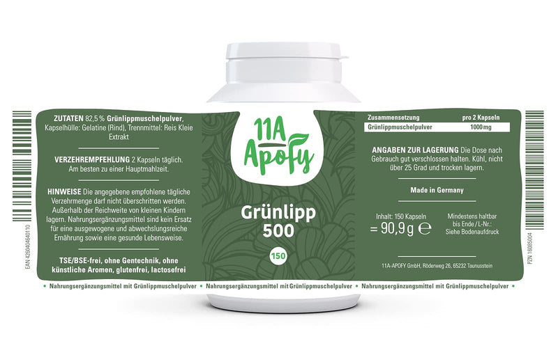 Green lipped 500 with green lipped mussel from New Zealand, 1000 mg per daily dose, laboratory tested, 150 capsules - NewNest Australia