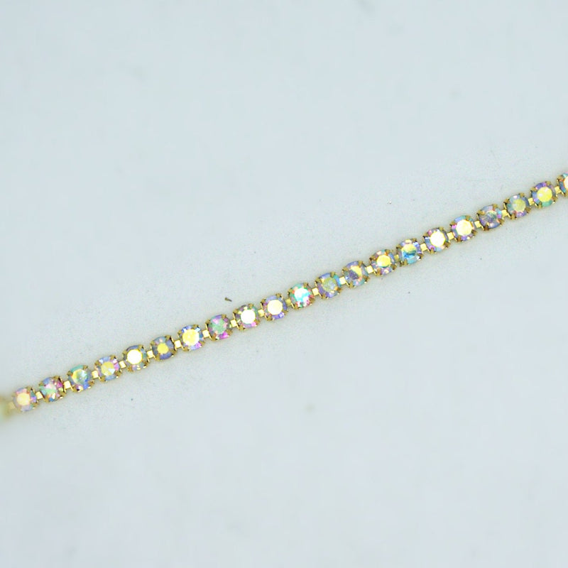 10 Yard Crystal AB Rhinestone Close Chain Clear Trim Sewing Craft (2.5mm, Gold) 2.5mm - NewNest Australia