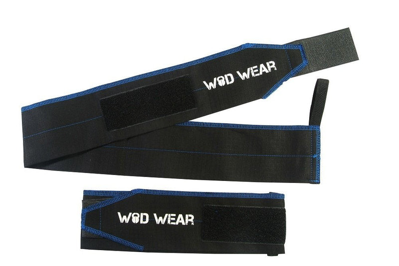 WOD Wear Wrist Wraps with Thumb Loop for Powerlifting, Strength Training, Bodybuilding, Cross Training, Olympic Weightlifting, Yoga - One Size Fits All - 100% Black // Blue Stitch - NewNest Australia