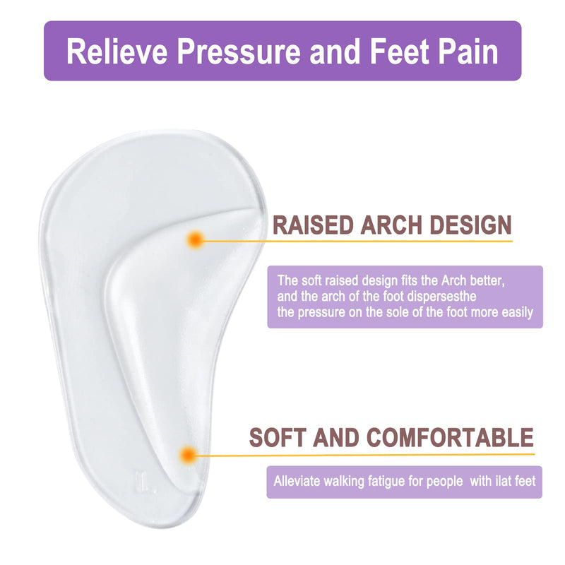 Gel Arch Support Pads Plantar Fasciitis Shoe Inserts Insole, 6 Pairs Adhesive High Arch Pad Flat Feet Shoe Inserts Arch Cushions for Relieve Pressure and Foot Pain, One Size, Unisex (Clear) 6 Clear - NewNest Australia