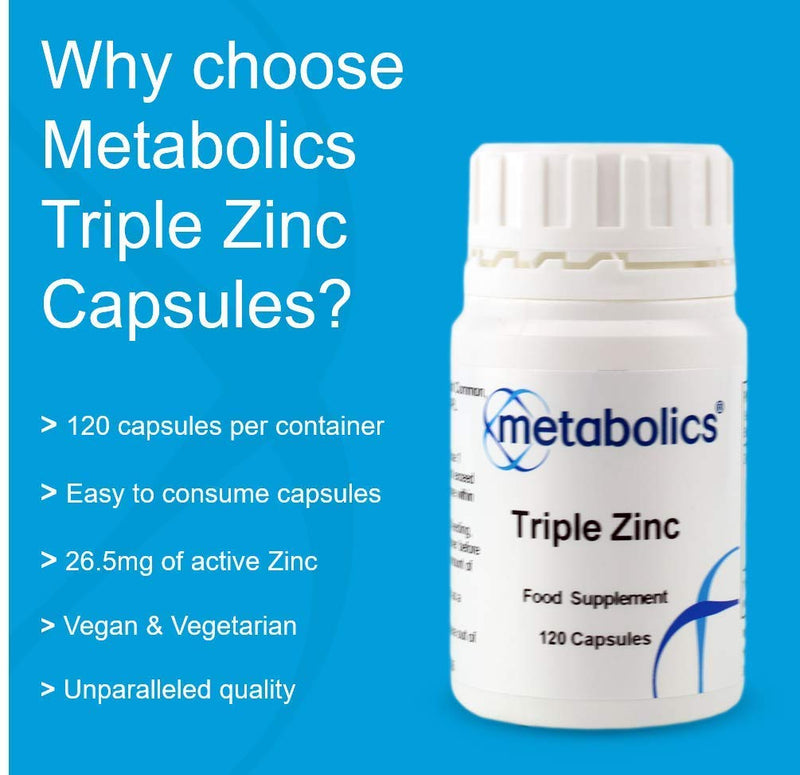 Triple Zinc Complex by Metabolics | Supporting A Healthy Immune System | Zinc Supplement Containing Zinc Picolinate, Zinc Citrate & Zinc Sulfate | 26.5mg Per Capsule — Additive Free - NewNest Australia