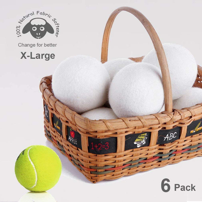 Budieggs Wool Dryer Balls Organic XL 6-Pack, 100% New Zealand Chemical Free Fabric Softener for 1000+ Loads, Baby Safe & Hypoallergenic, Reduce Wrinkles & Shorten Drying Time Naturally White-xl - NewNest Australia