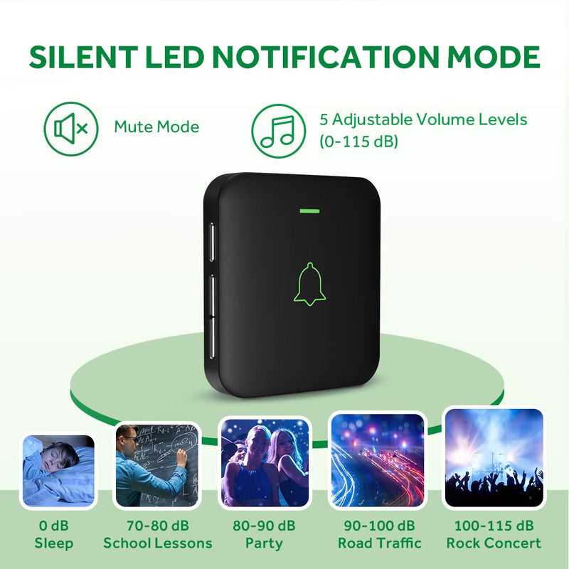 Wireless Door Bell, AVANTEK Mini Waterproof Doorbell Chime Operating at 1000 Feet with 52 Melodies, 5 Volume Levels & LED Flash Black - NewNest Australia