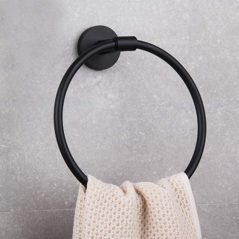 GERZWY Hand Towel Ring, SUS 304 Stainless Steel Swivel Kitchen Towel Hanger, Modern Round Bathroom Hardware Space Saver, Matte Black A23090-BK - NewNest Australia