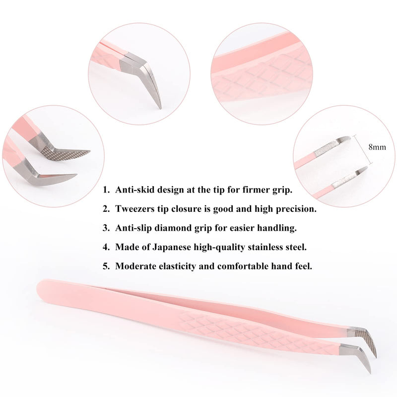 One Piece Eyelash Extension Tweezers, Pink Stainless Steel Curved Tip Professional Eyelash Tweezers Striped FADVAN(Olecranon Clip) LW-YZ - NewNest Australia