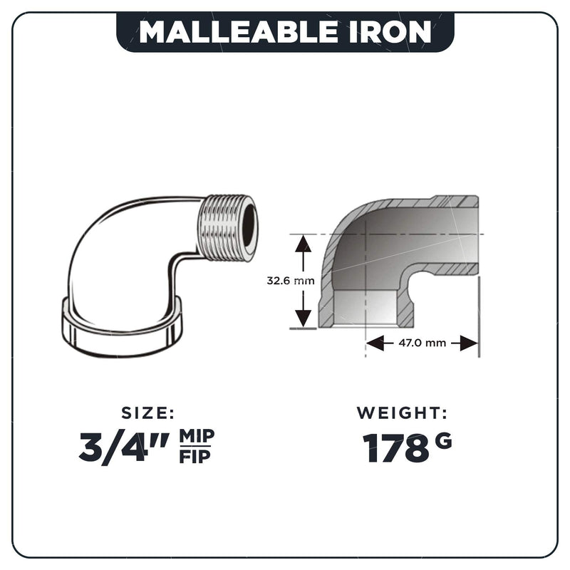 SUPPLY GIANT CNTO0034 3/4 in. 90 Degree Street Malleable Iron Fitting for High Pressures with Black Finish - NewNest Australia