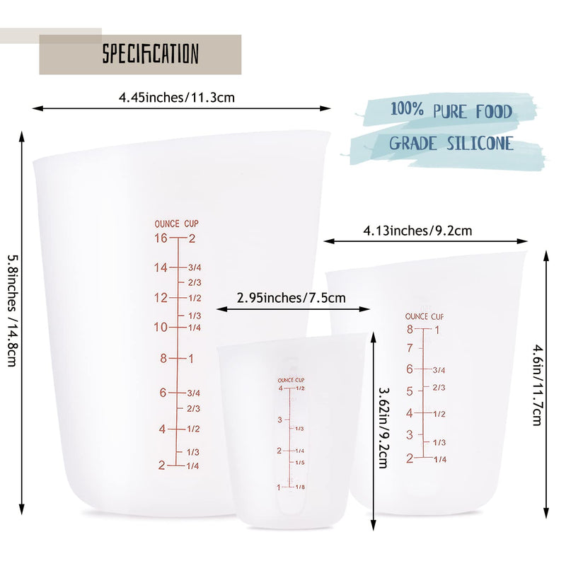 3 PCS Silicone Flexible Measuring Cups,Melting Cups for Epoxy Resin,Butter,Chocolate and More,2 Cup&1 Cup&1/2 Cup,Squeeze and Pour Silicone Measuring Cup with Marking Ounce/ML - NewNest Australia