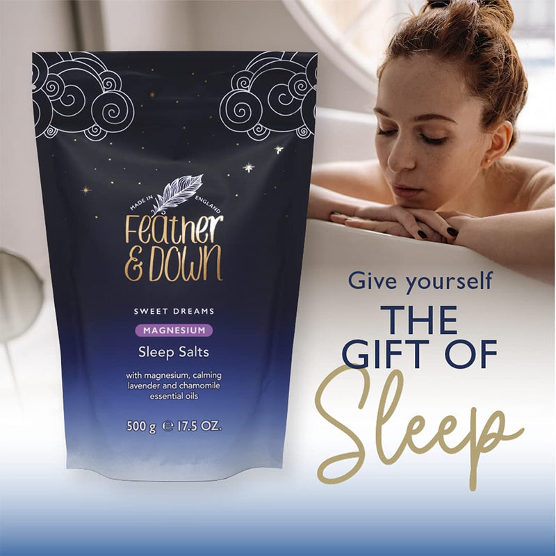 Feather & Down Sweet Dreams Magnesium Sleep Salts (500g) – with Magnesium Calming Lavender & Chamomile Essential Oils. Relieve Stress & Tension. Encourages a Restful Night’s Sleep - NewNest Australia