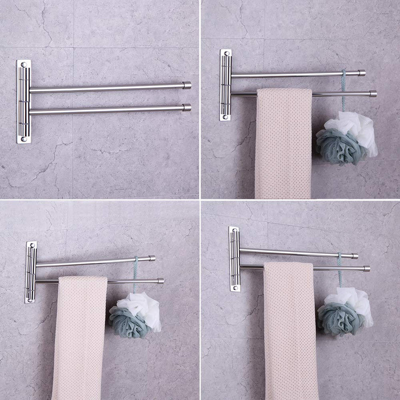 GERZWY Bath Towel Rack Hanger Towel Holder Organizer Bathroom Swing Arm Towel Bars 2-Arm Wall Mount Stainless Steel Polished Finish - NewNest Australia