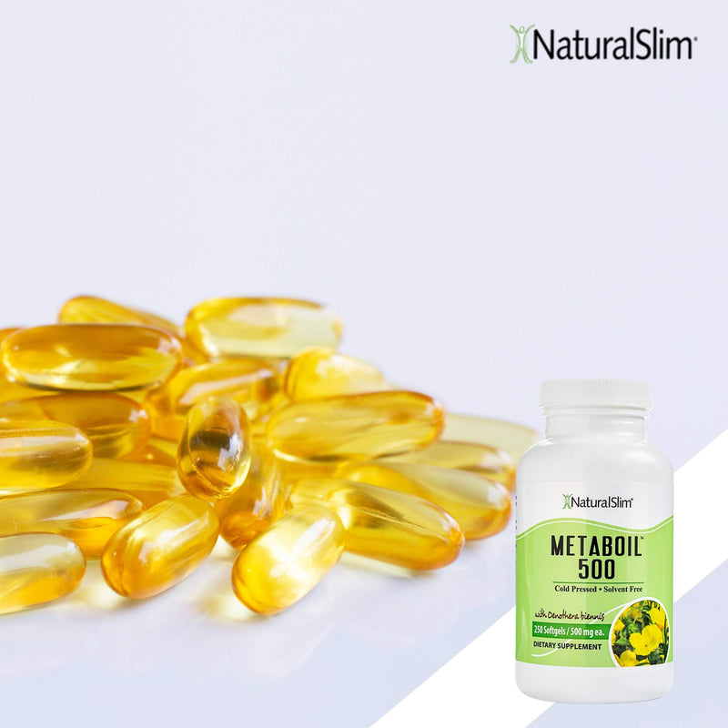 NaturalSlim Metaboil 500 w/ Evening Primrose Oil & GLA (Gamma-Linolenic Acid) - Solvent Free Cold Pressed Supplements - Natural Anti-Inflammatory & Burner of Resistive Fat - 500mg, 250 Softgels - NewNest Australia