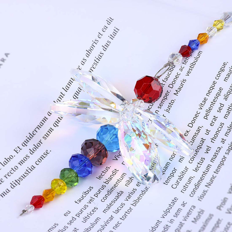 NewNest Australia - YU FENG Hanging Dragonfly Pendant Chandelier Crystal Ball Prisms Rainbow Beads Chakra Suncatcher Home Windows Decor 