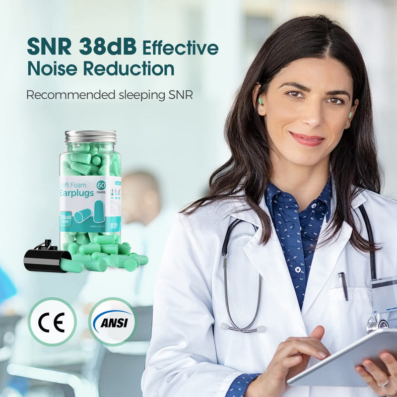 Ear Plugs for Sleep, Super Soft Foam Ear Plugs, 38 db Highest SNR, 60 Pairs Reusable Foam Earplug, One Size Fits virtually Every Wearer for Sleeping, Travel, Motorcycle, Loud Noise etc-Tiffany Green - NewNest Australia