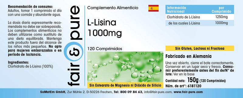 Fair & Pure® - L-Lysine tablets - 1000mg - high dosage - vegan - 120 tablets - NewNest Australia