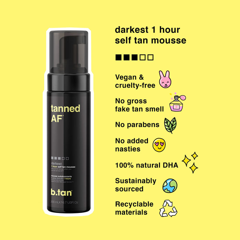 b.tan Ultra Dark Self Tanner - 100% Natural, Fast, 1 Hour Sunless Tanner Mousse, No Gimmicks, No Fake Tan Smell, No Added Nasties, Vegan, Cruelty & Paraben Free, 6.7 Fl Oz 3X Dark Brown Tan - NewNest Australia