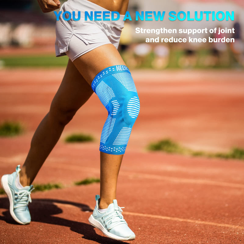NEENCA Knee Brace,Knee Compression Sleeve Support with Patella Gel Pad & Side Spring Stabilizers,Medical Grade Knee Protector for Running,Meniscus Tear,Arthritis,Joint Pain Relief,ACL,Injury Recovery L F Gem Blue - NewNest Australia