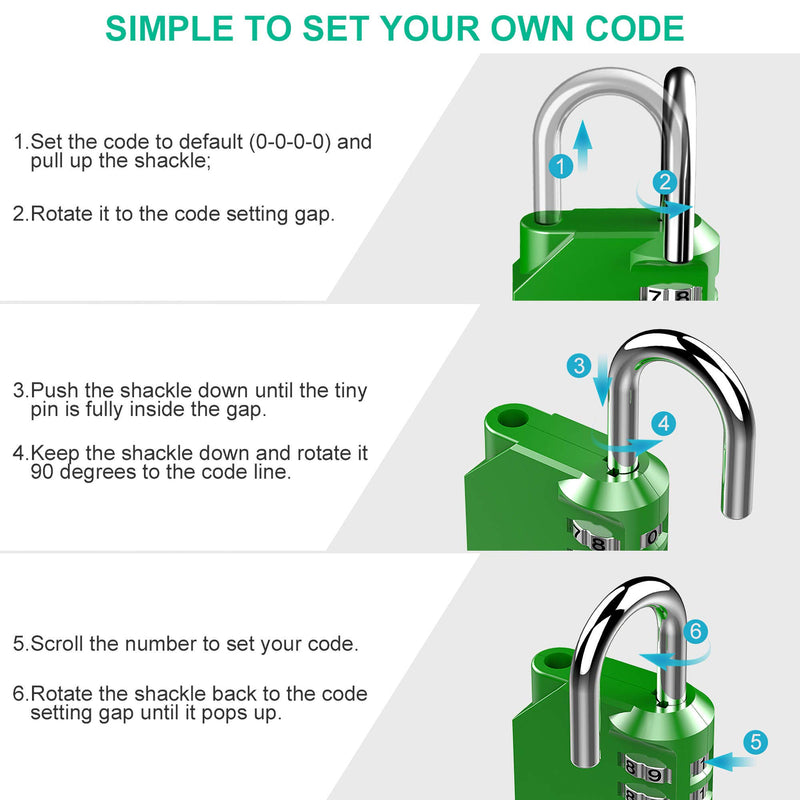 Puroma 2 Pack Combination Lock 4 Digit Outdoor Waterproof Padlock for School Gym Locker, Sports Locker, Fence, Toolbox, Gate, Case, Hasp Storage (Green) Green - NewNest Australia