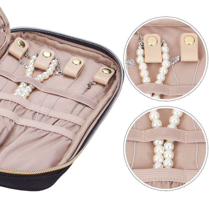 NISHEL Travel Jewelry Organizer Folio, Jewelry Rolls for Necklaces, Earrings, Rings, Bracelets, Watch, Black - NewNest Australia