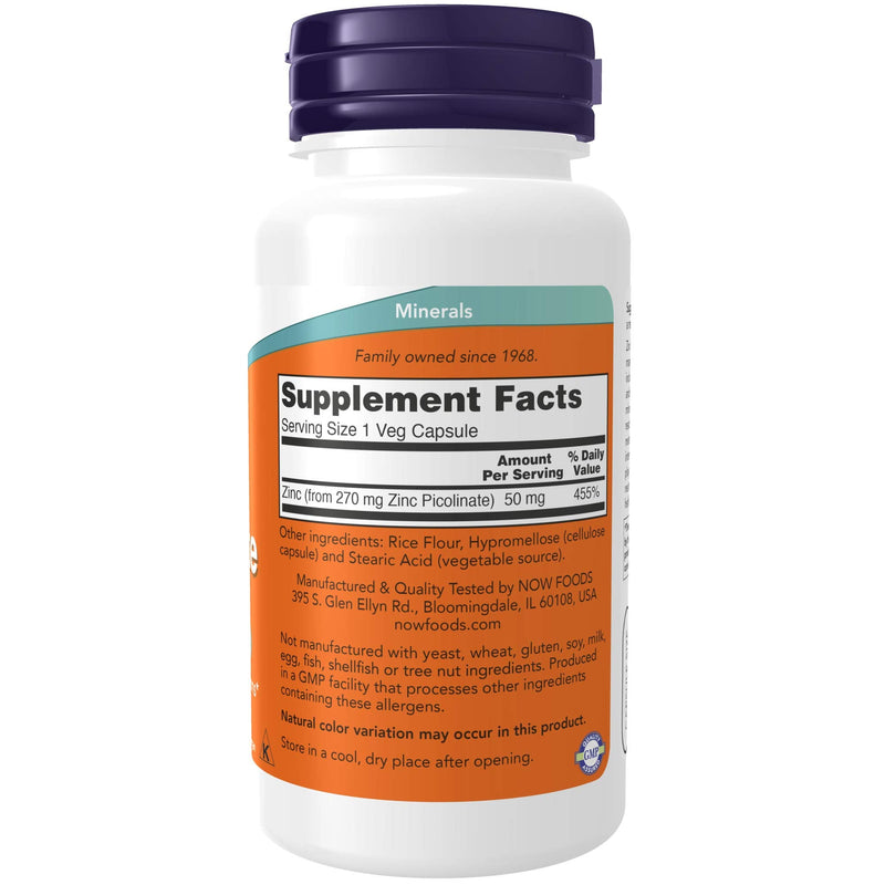 NOW Supplements, Zinc Picolinate 50 mg, Supports Enzyme Functions, Immune Support, 120 Veg Capsules - NewNest Australia