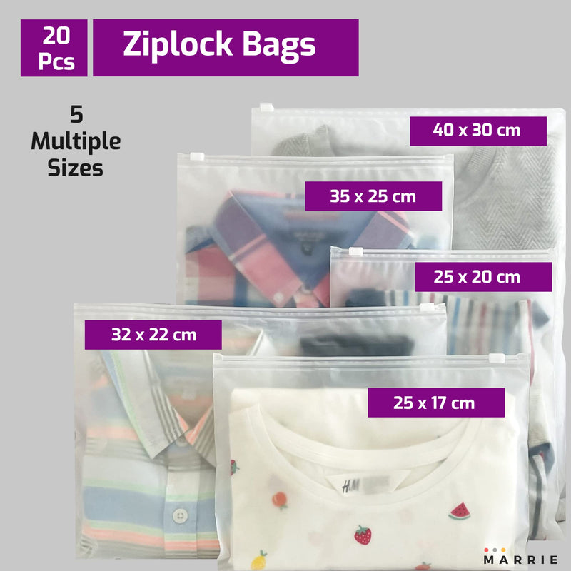 Marrie Ziplock Bags for Clothes Hospital Maternity Essentials Travel Space Saver Luggage Organiser No Vent Frosted Storage Pouch for Shoe Toiletries Garments School Trips Toys Home Cosmetic Pack of 20 Pack of 20 - Mixed - NewNest Australia