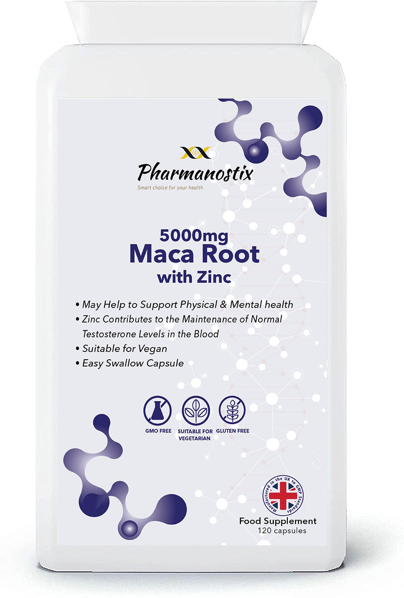 Maca Root Capsules - 120 x 5000mg - Supplement for Men and Women - Powder Extract with Added Zinc - Energy, Mood, Performance & Testosterone Booster - High Strength, Vegan & Vegetarian - NewNest Australia